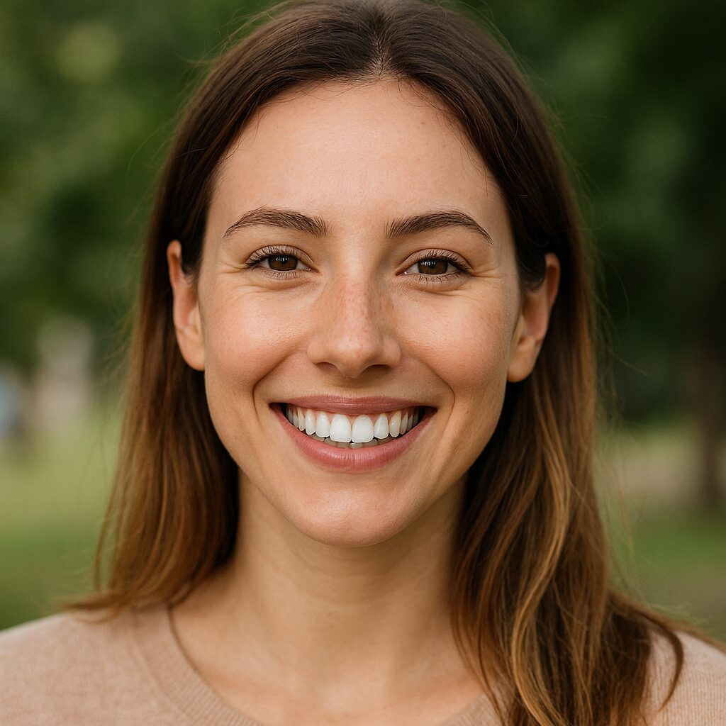 Person smiling naturally with healthy teeth, used to illustrate the benefits of tooth‑colored fillings